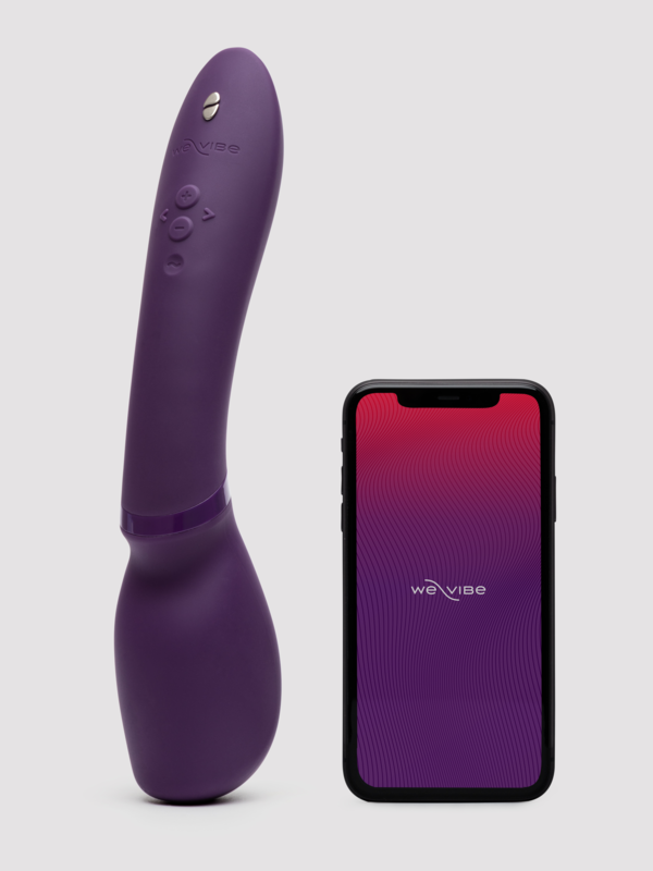 Wand massage shown next to phone; compatible with the We-Vibe app.