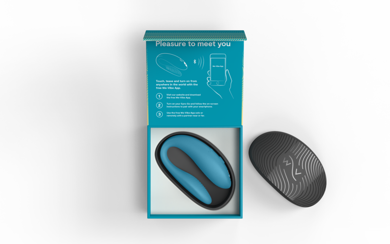 We-Vibe product shown in open box, inside travel case.