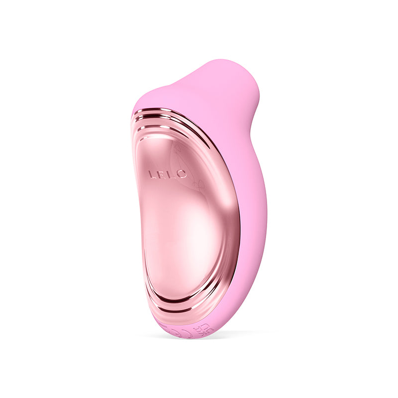 Closeup of back of travel sized clitoral vibrator.