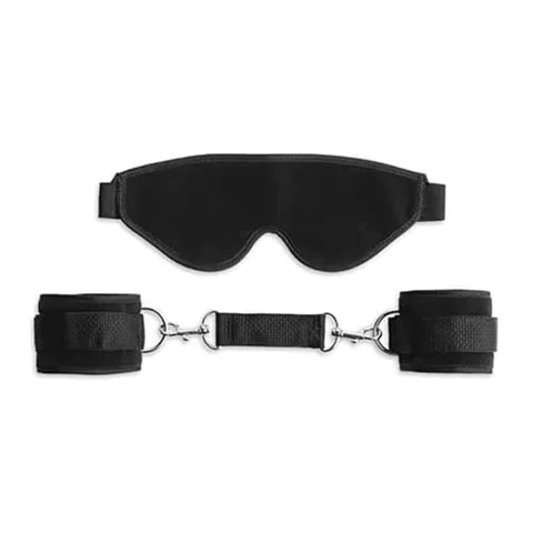 Liberator Bond Cuff Kit. Black microvelvet cuffs and blindfold. 