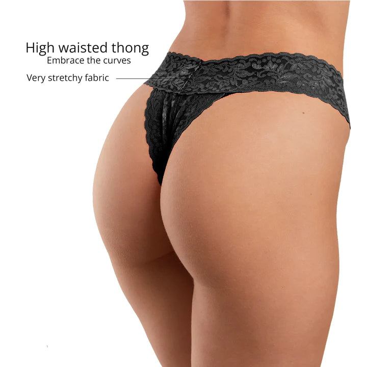 High waisted black thong with stretchy fabric.