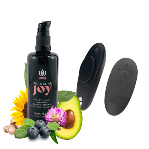 The We-Vibe Moxie Panty Vibe paired with Okanagan Joy personal lubricant