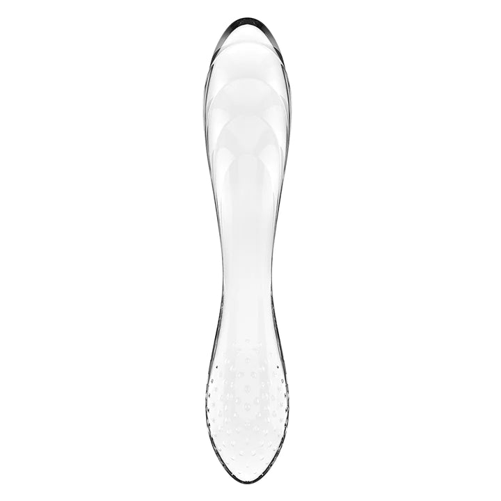 Front view of transparent 182mm dildo.