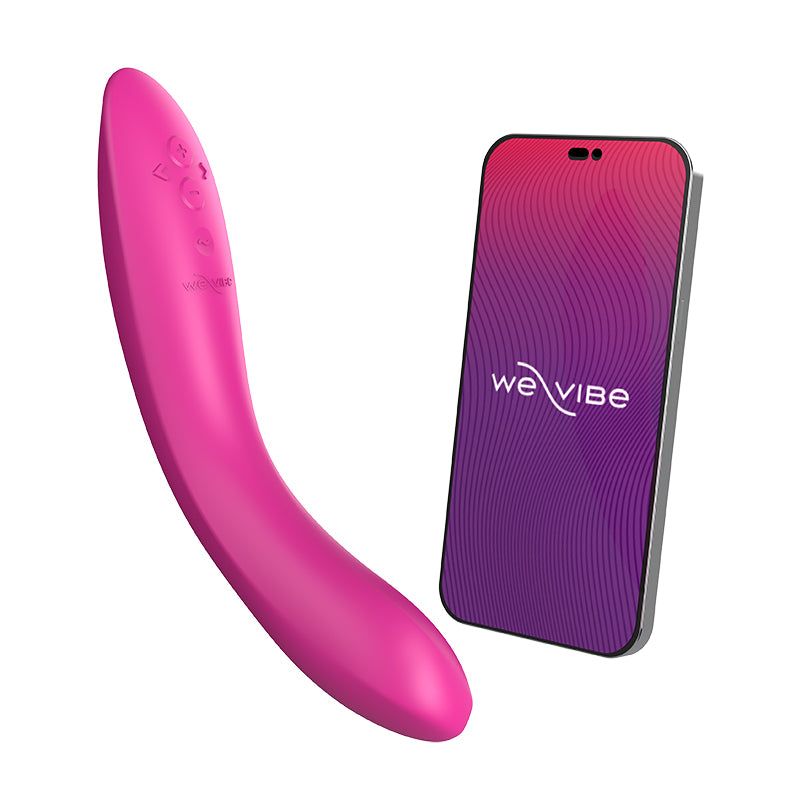 App-enabled vibrator shown next to phone, with We-Vibe app on screen.