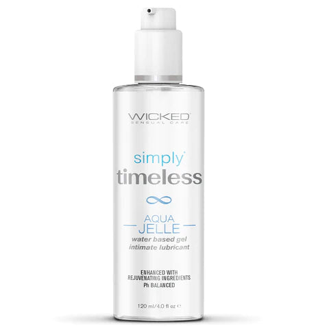Wicked Simply Timeless Aqua Jelle 4oz Lubricant. Front label.