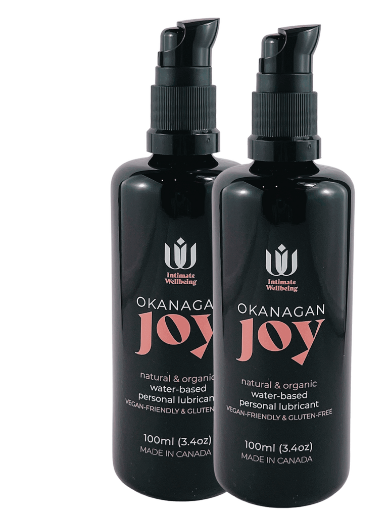 two bottles of Okanagan Joy, a natural and organic personal lubricant