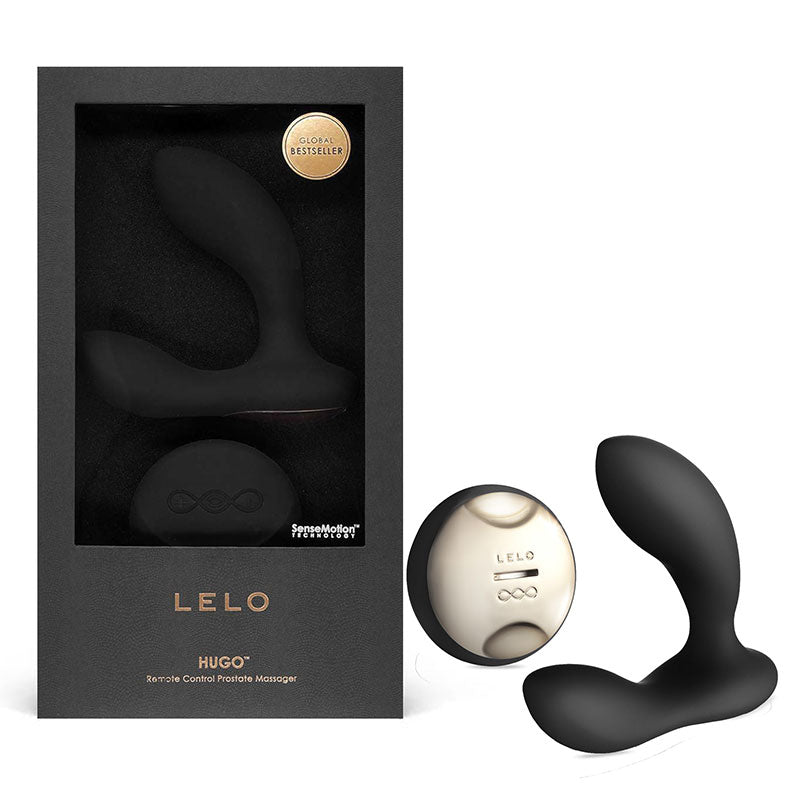 LELO Huge and remote control next to box.