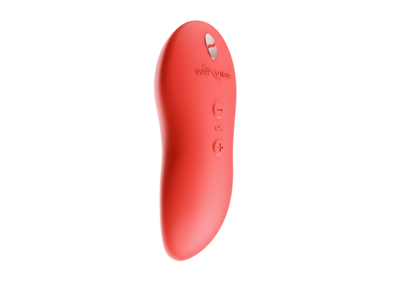 Close-up of We-Vibe Touch X clitoral vibrator, showing intensity buttons.