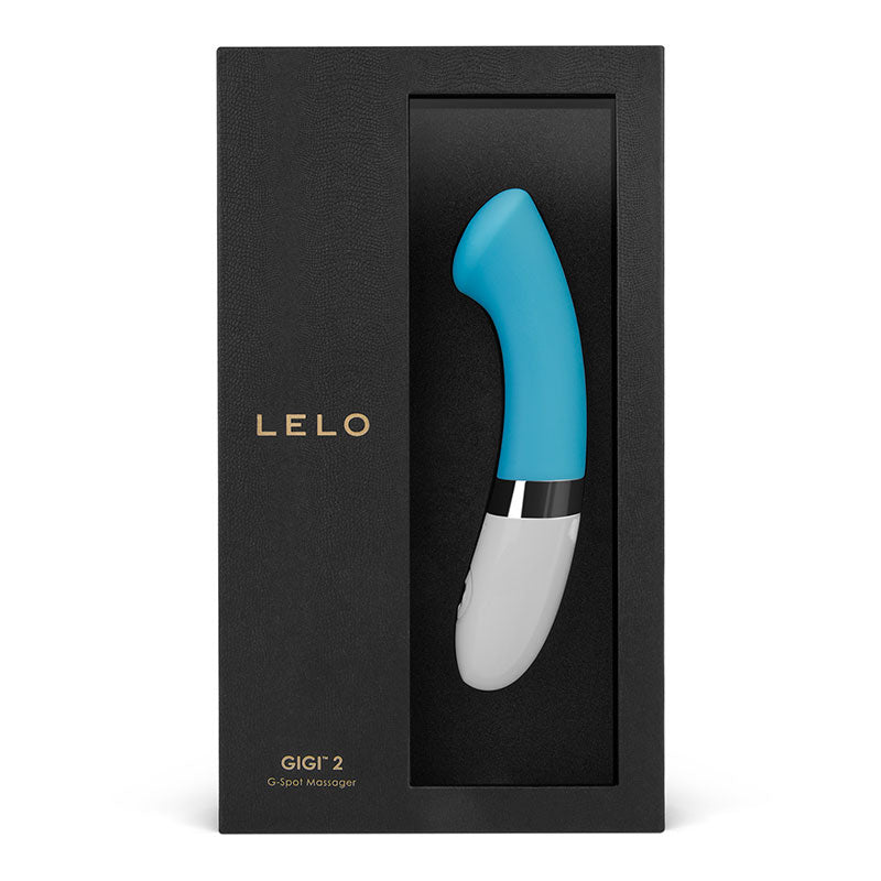 LELO sex toy in turquoise blue in box.