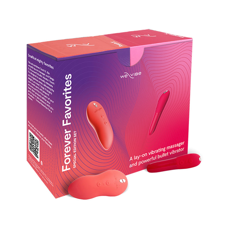 The We-Vibe Forever Favorites vibrator bundle, showing the Tango X and Touch X outside of box.